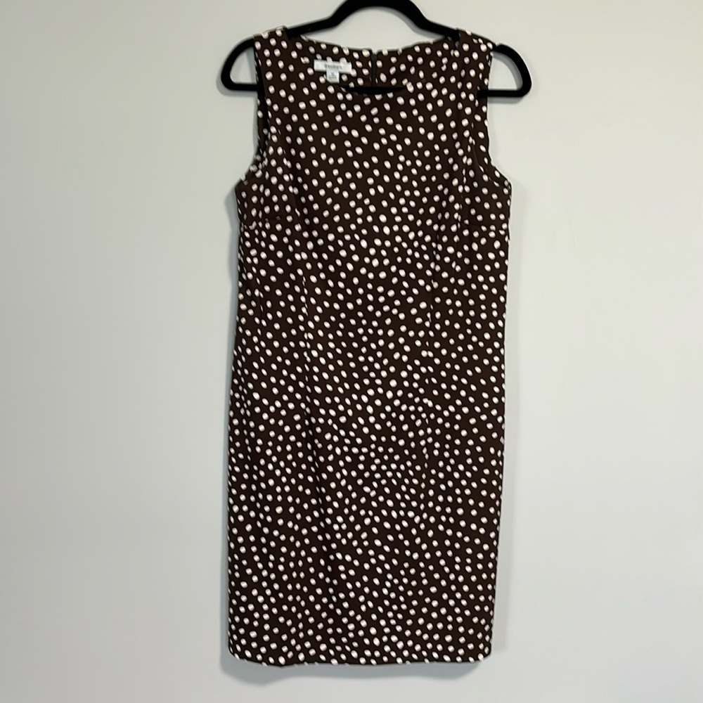 Dress Barn Sleeveless Crew Neck Dress Brown with White Polka Dots Size 12